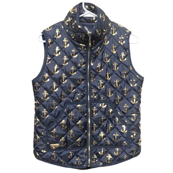 Simply Southern Women Nautical Style Navy Blue and Gold Anchor Vest Sz Small‎ - Picture 7 of 7